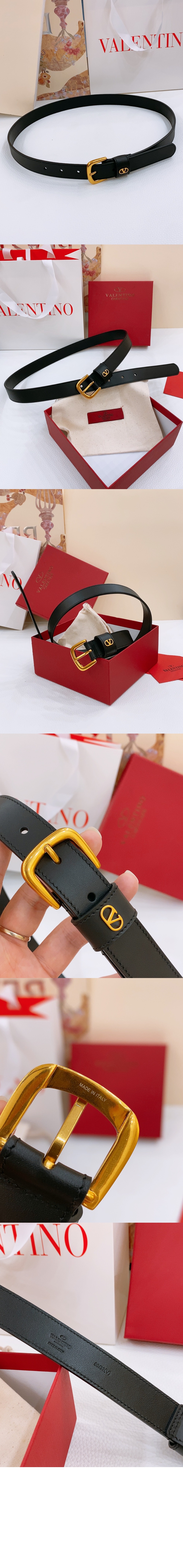 브이로고 시그니처 반짝이 송아지 가죽 벨트 > 발렌티노