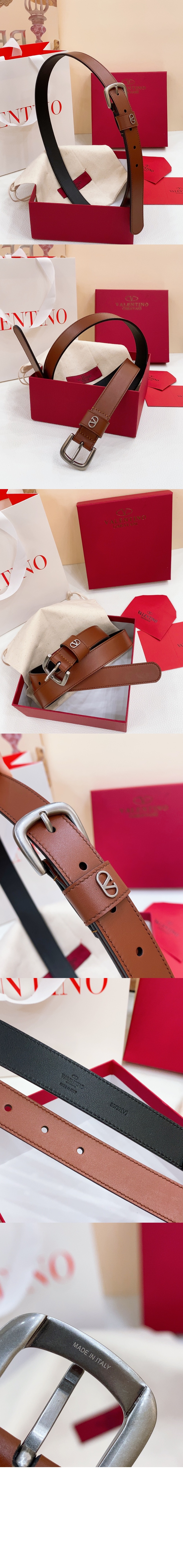 브이로고 시그니처 반짝이 송아지 가죽 벨트 > 발렌티노