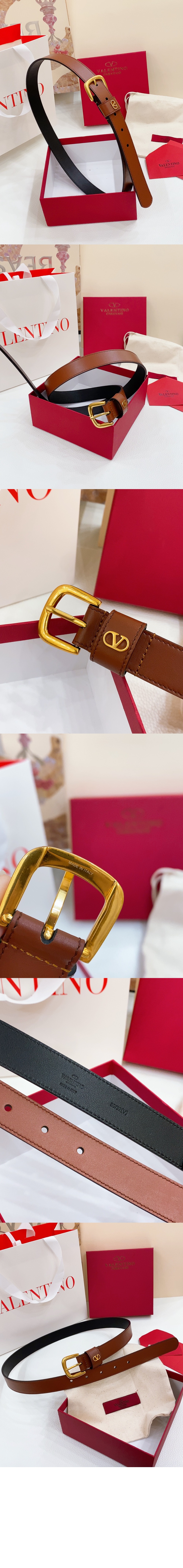 브이로고 시그니처 반짝이 송아지 가죽 벨트 > 발렌티노