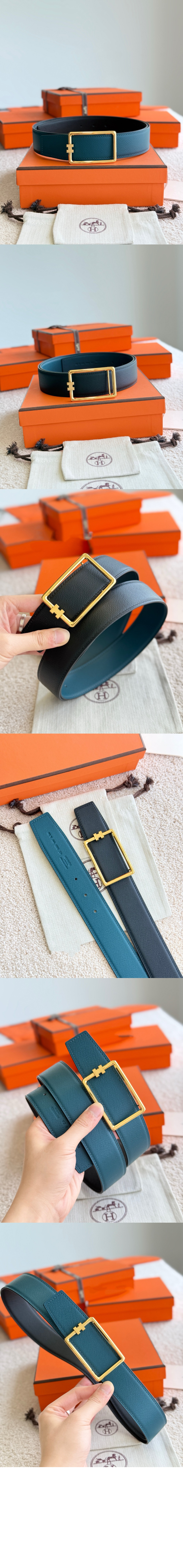 튜브 H 버클 양면 가죽 벨트 > 에르메스