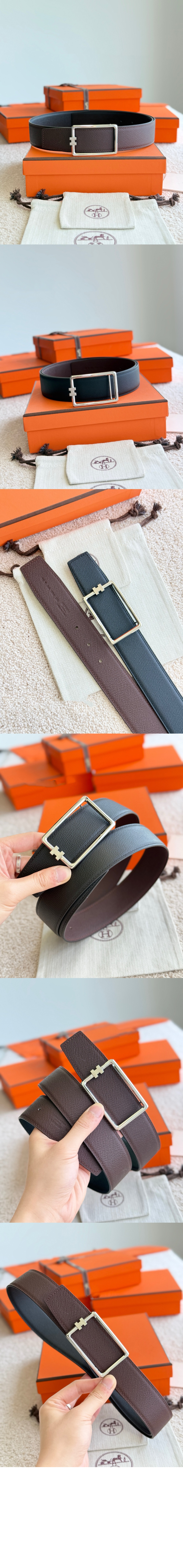 튜브 H 버클 양면 가죽 벨트 > 에르메스