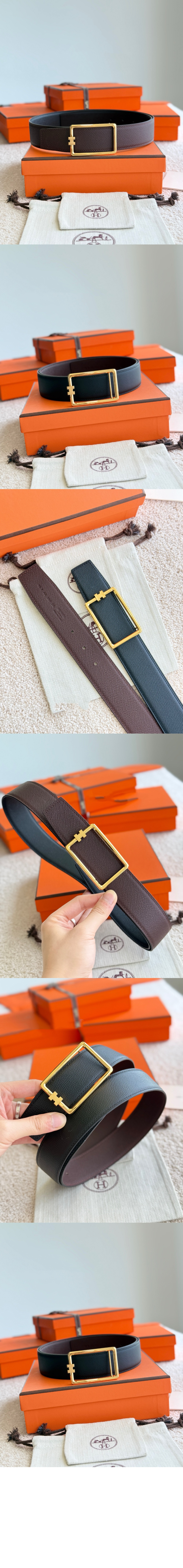 튜브 H 버클 양면 가죽 벨트 > 에르메스