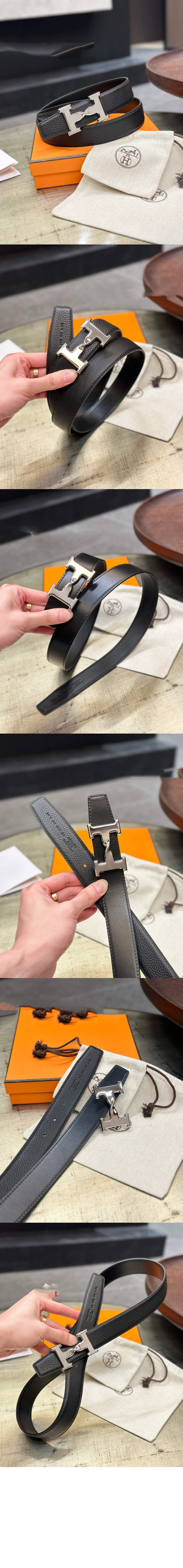 에이치트위스트 버클 양면 가죽 벨트 > 에르메스