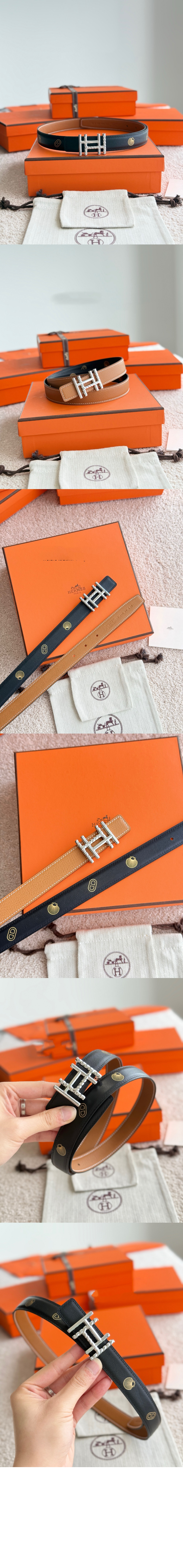 H au Carre Twist 벨트 버클 Hermes sur Mer 리버서블 가죽 스트랩 > 에르메스