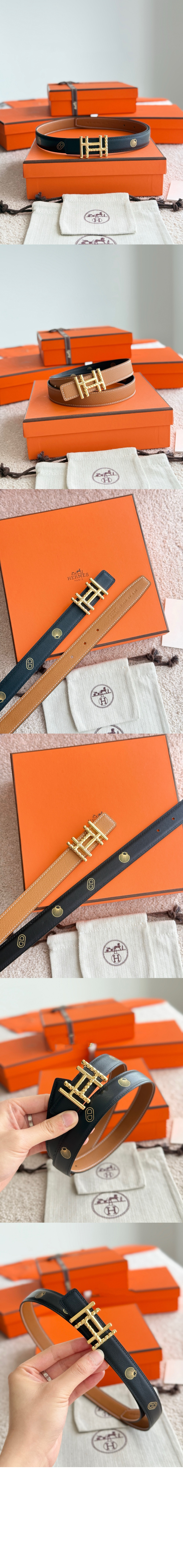 H au Carre Twist 벨트 버클 Hermes sur Mer 리버서블 가죽 스트랩 > 에르메스