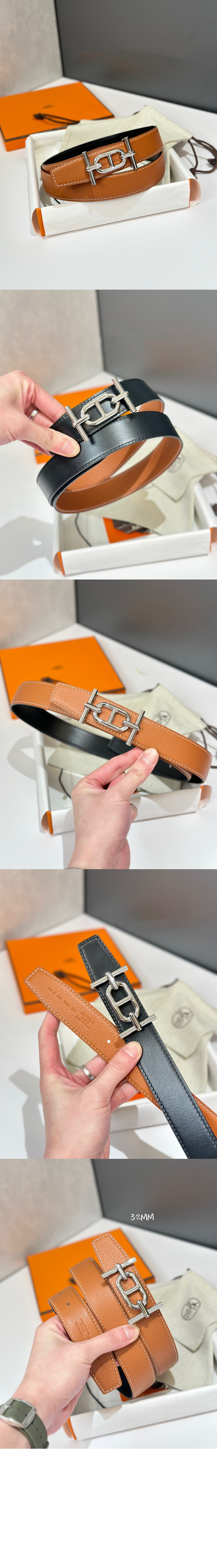 Ancre 벨트 버클 리버서블 가죽 스트랩 > 에르메스