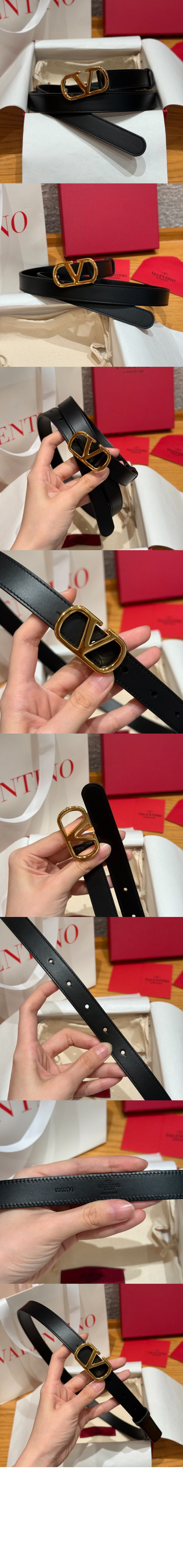 반짝이는 송아지 가죽의 브이로고 시그니처 벨트 > 발렌티노