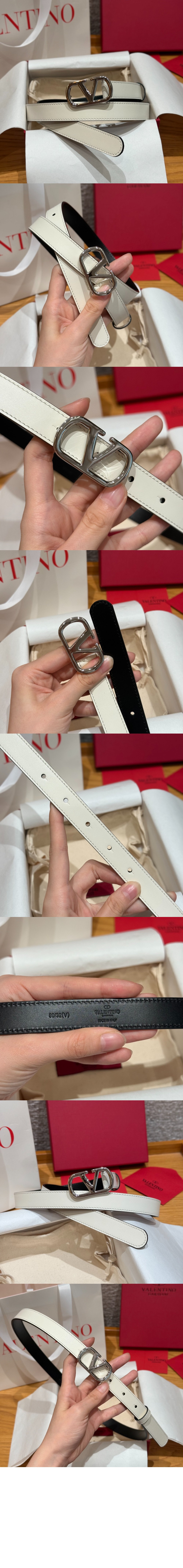 반짝이는 송아지 가죽의 브이로고 시그니처 벨트 > 발렌티노