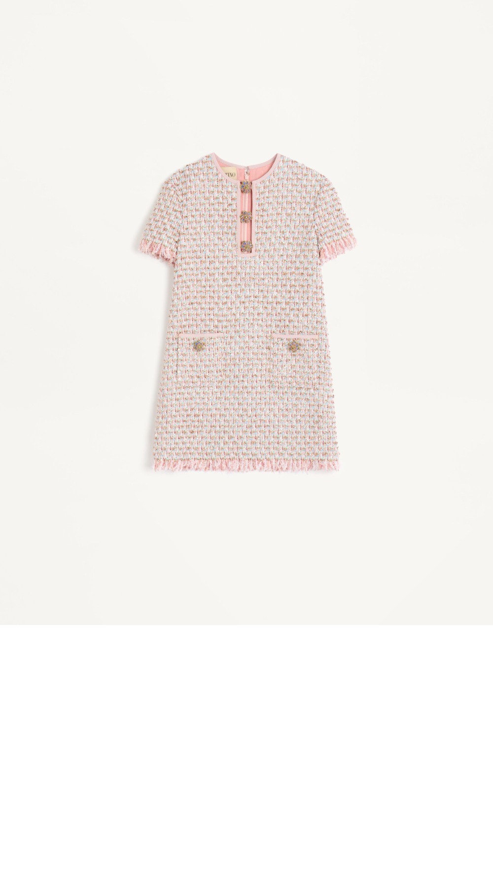 리본 엠브로이더리 트위드 미니 드레스 > 발렌티노