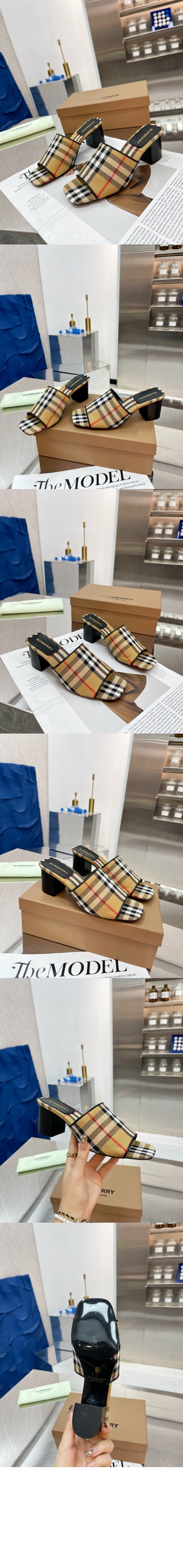 체크 블록 힐 뮬 806550 > High Heels - 하이힐