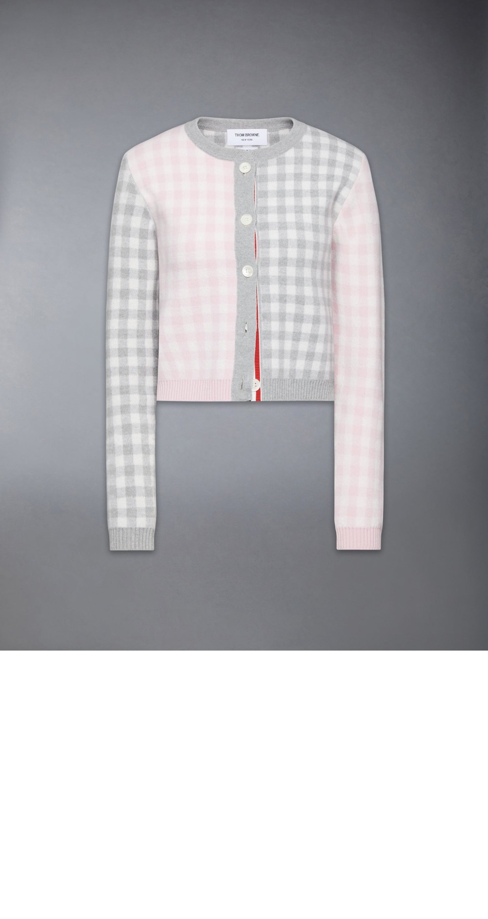 펀믹스 깅엄 체크 자카드 메리노 울 카디건 > 톰브라운