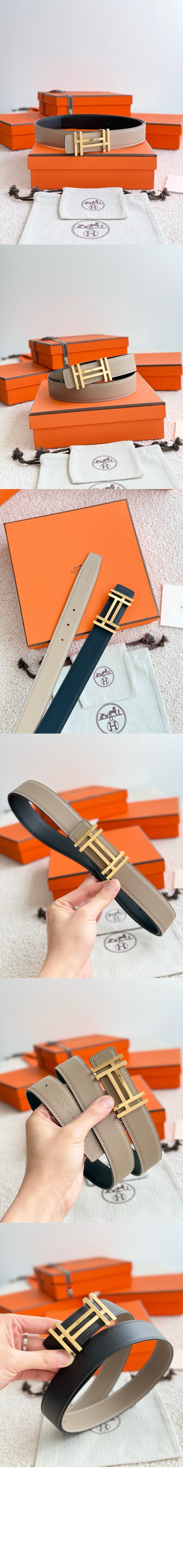 H au Carre 벨트 버클 리버서블 가죽 스트랩 > 에르메스