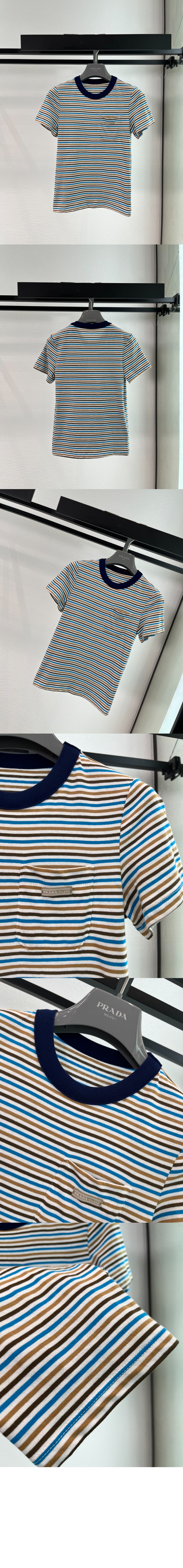 스트라이프 라일 코튼 티셔츠 > 프라다