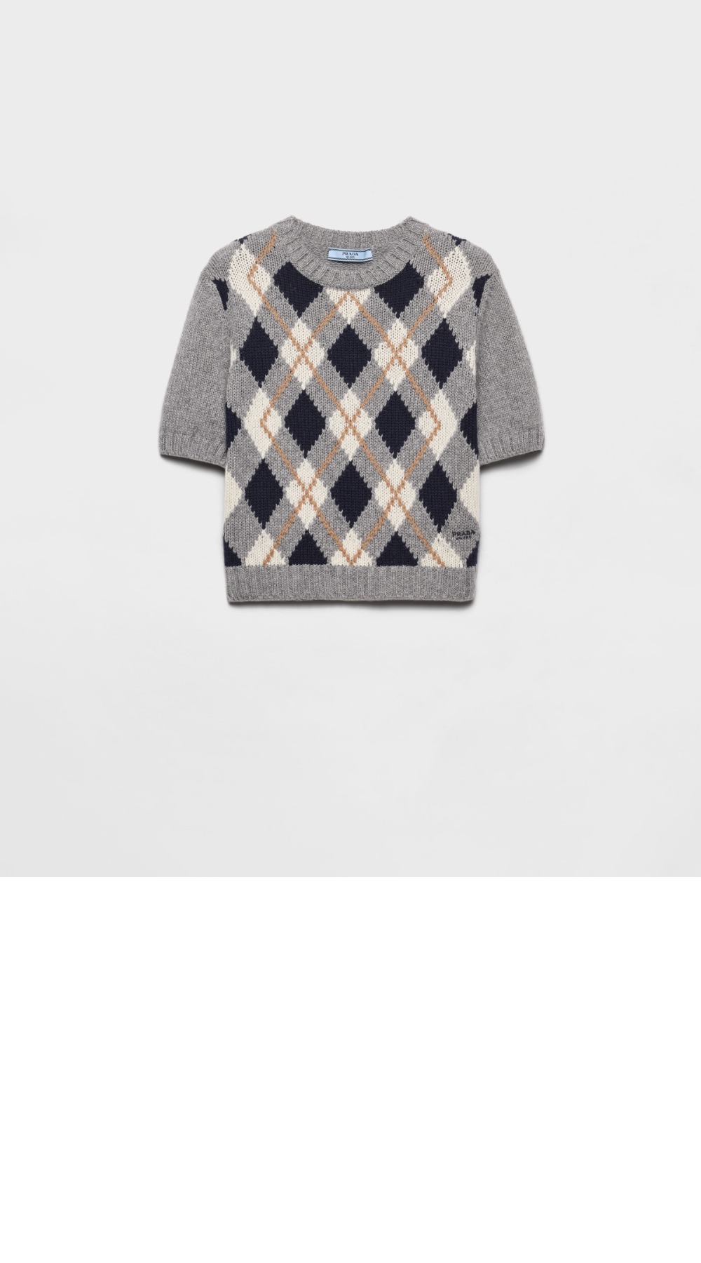 쇼트 슬리브 아가일 니트 캐시미어 스웨터 > 프라다