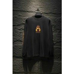 발**** 불꽃 긴팔 워싱 티셔츠