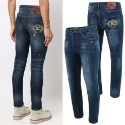 버** 기사 프린트 워싱 청바지