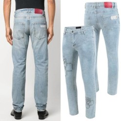 루* 모노 스퀘어 프린트 워싱 청바지