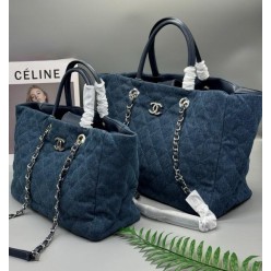 샤* 데님 퀄팅 체인 토트백