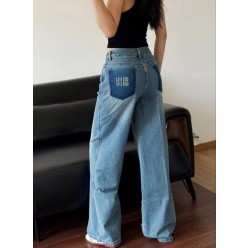 미*** 25 페이크 포켓 패치 로고 워싱 데님팬츠  수입