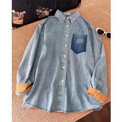 미*** 25 페이크 포켓 패치 로고 데님셔츠  수입