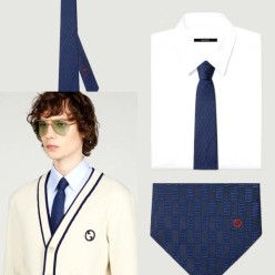 구* 기하학적 실크 자카드 넥타이