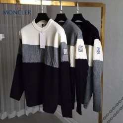 감마블루 3단배색 꽈배기 니트