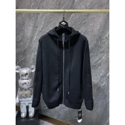 크* 가죽패치 니트 후드 집업