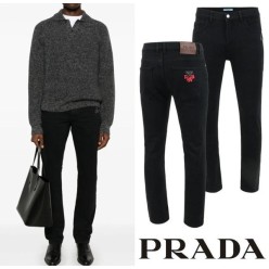 프** 클래식 레더 이니셜 레터링 융기모 슬림 진