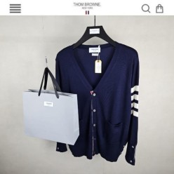 톰* 사선 캐시미어 가디건 네이비