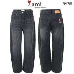 아* 안기모 블랙 벌룬와이드 솔트워싱 팬츠