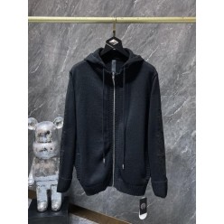 크* 가죽패치 니트 후드 집업