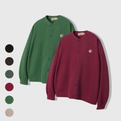 메* 키츠네 브라운 폭스헤드 라운드 골지 가디건