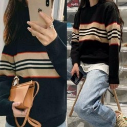 버** 스트라이프 라운드니트 (여성)