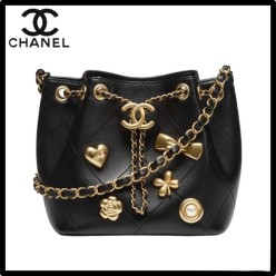 샤* 25FW 25K 체인 버킷백 CC로고 드로스트링 호보백 골드 스터드 블랙 AS5824 풀박스