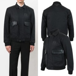 보** 격자레더포켓 코튼 블루종