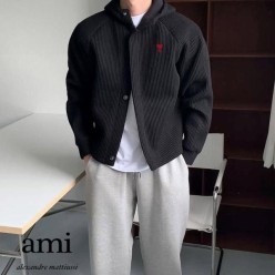 아* 자수 하이넥 후드 가디건