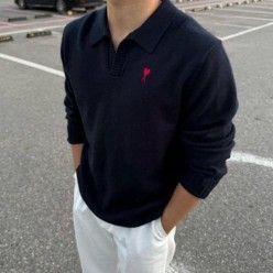 아* 스몰레드하트 오픈카라 니트