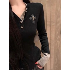 크* 스틸 패치 배색 니트