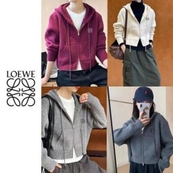 로** 배색끈 니트 후드집업