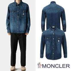 그레노블 레터링 로고 진청 데님셔츠