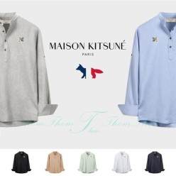 메* 키츠네 린넨 헨리넥 셔츠