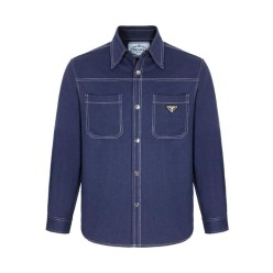 프** 수입 라이트 데님 트라이앵글 로고 재킷 블루