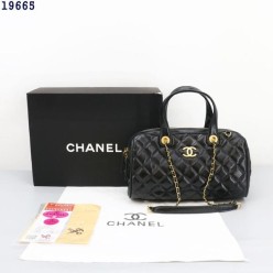 샤* 라지 볼링백 카프스킨 골드 메탈 블랙