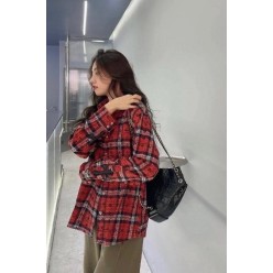 크* 십자가 패치 버튼 자가드 체크셔츠수입최고급(남녀공용)