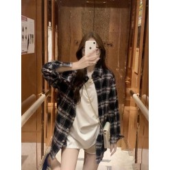 크* 십자가 패치 버튼 자가드 체크셔츠수입최고급(남녀공용)