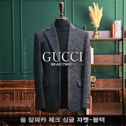 구* 울 알파카 체크 싱글 자켓