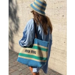 미*** 라피아 코튼 스트라이프 토트