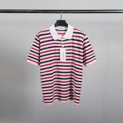 톰* 스트라이프 린넨 반팔 카라 니트