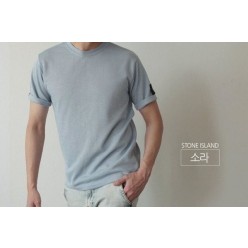 코튼 린넨 라운드 반팔 니트