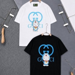 구* X 도라에몽 콜라보 인터로킹 GG 블루 프린팅 티셔츠